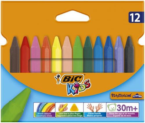 Zsírkréta, BIC KIDS PlastiDecor Triangle, 12 különböző szín (BC8297733)