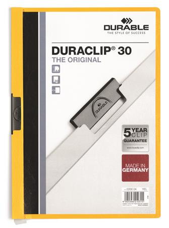 Gyorsfűző, klipes, A4, DURABLE DURACLIP® 30, sárga (DB220004)