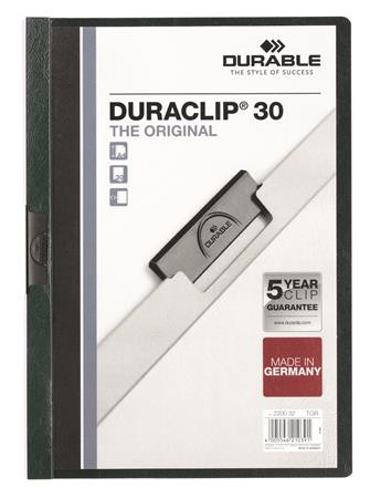 Gyorsfűző, klipes, A4, DURABLE DURACLIP® 30, sötétzöld (DB220032)