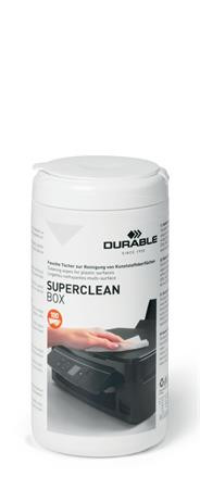 Tisztítókendő, műanyag felületre, 100 db, DURABLE SUPERCLEAN BOX 100 (DB570802)