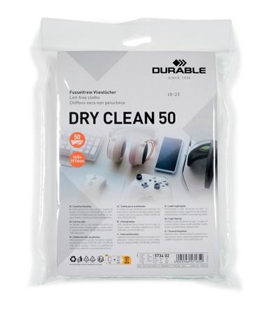 Tisztítókendő, képernyőhöz, 50 db, DURABLE DRY CLEAN 50, fehér (DB573402)