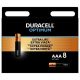 Elem, AAA mikro, 8 db, DURACELL Optimum (DUELAAA8O)