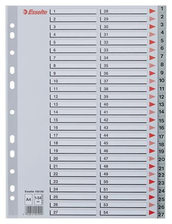 Regiszter, műanyag, A4, 1-54, ESSELTE, szürke (E100109)