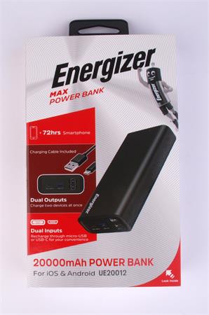 Hordozható akkumulátor, 2xUSB-A, 20000mAh, 10,5W, ENERGIZER MAX Power (EHAK02)