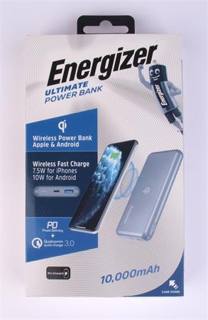 Hordozható akkumulátor, vezeték nélküli Qi töltés, 10000 mAh, 10W, ENERGIZER Ultimate (EHAK03)