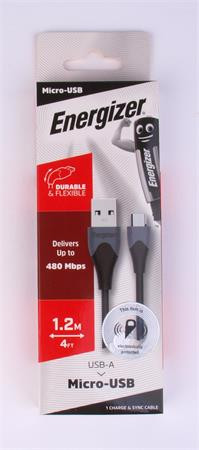 USB kábel, USB-A - micro USB, 1,2m, ENERGIZER, fekete (EKA11)