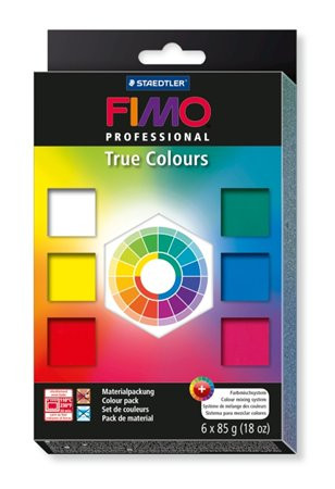 Gyurma készlet, 6x85 g, égethető, FIMO Professional True Colours, 6 különböző szín (FM800301P)