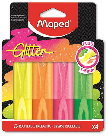 Szövegkiemelő készlet, 1-5 mm, MAPED Glitter Fluo Peps, vegyes fluoreszkáló színek (IMA740247)