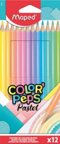 Színes ceruza készlet, háromszögletű, MAPED Color'Peps Pastel, 12 különböző pasztell szín (IMA832069)