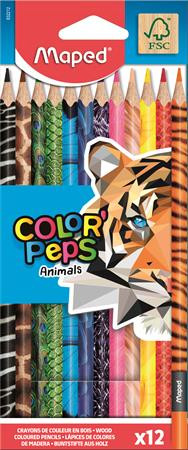 Színes ceruza készlet, háromszögletű, MAPED Color'Peps Animal, 12 különböző szín (IMA832212)