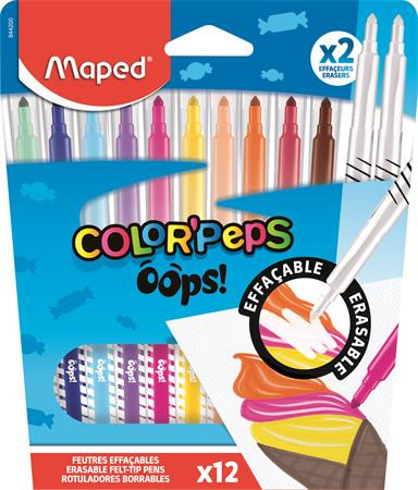 Filctoll készlet, 3,6 mm, törölhető, MAPED Color'Peps Oops!, 10+2 különböző szín (IMA844200)