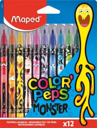 Filctoll készlet, 2,8 mm, kimosható, MAPED Color'Peps Monster 12 különböző szín (IMA845400)