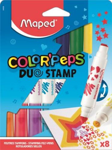 Filctoll készlet, 7,5 mm, kétvégű, MAPED Color'Peps Duo Stamp 8 különböző szín és minta (IMA846808)