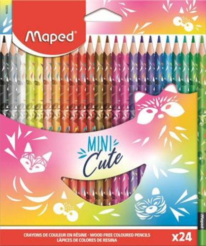 Színes ceruza készlet, háromszögletű, MAPED Mini Cute, 24 különböző szín (IMA862203)