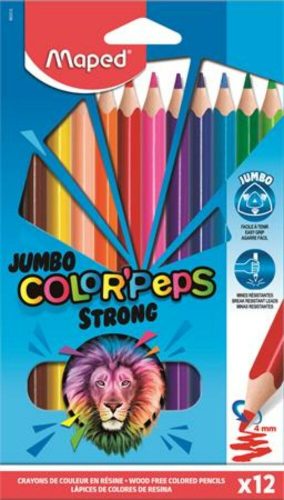 Színes ceruza készlet, háromszögletű, MAPED Jumbo Color'Peps Strong, 12 különböző szín (IMA863312)