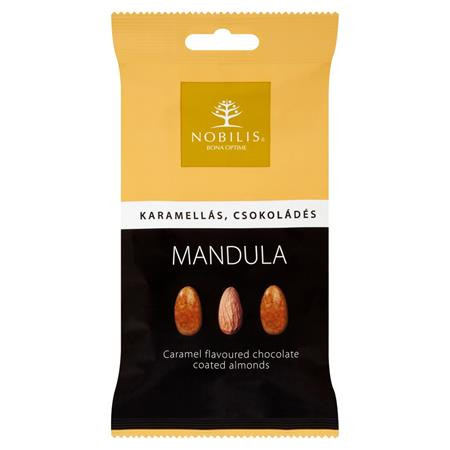 Mandula, 100 g, NOBILIS, karamell ízű, tejcsokoládés-fehércsokoládés (KHE291)