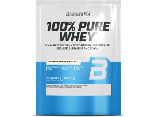 Tejsavó fehérjepor, 28g, BIOTECH USA 100 százalék  Pure Whey, bourbon vanília (KHEBIOUSA91)