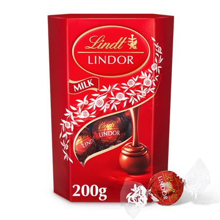 Desszert, 200 g, díszdobozban, LINDT Lindor, tejcsokoládé (KHK1036)