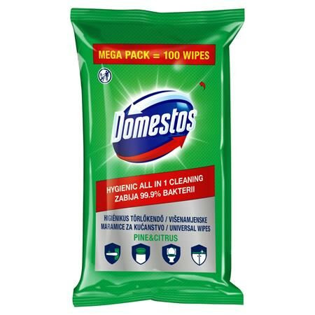 Nedves törlőkendő, 100 db, DOMESTOS XXL fenyő és citrus (KHT1008)