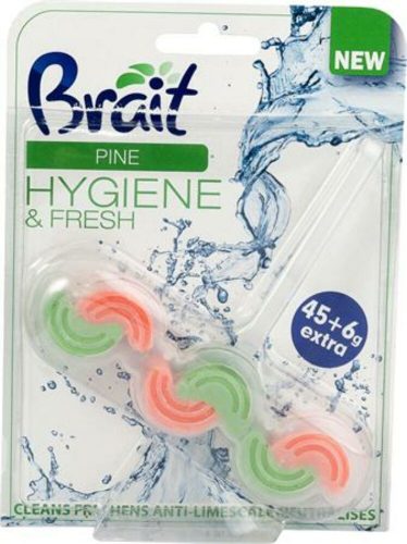 WC tisztító blokk, 2 fázisú, 45 g, Brait Hygiene and fresh, fenyő (KHT922)