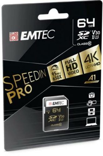 Memóriakártya, SDXC, 64GB, UHS-I/U3/V30, 95/85 MB/s, EMTEC SpeedIN (MESD64GS)