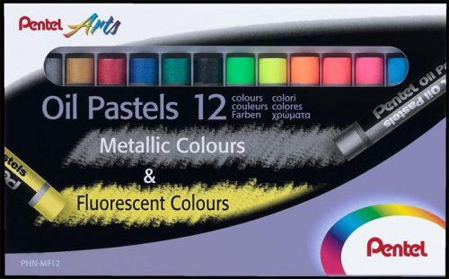 Olajpasztell kréta, PENTEL, Arts, 12 különböző fluoreszkáló és metál szín (PENPHNMF12)