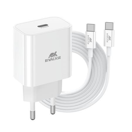 Hálózati töltő, 20W, USB-C, USB-C, USB-C/USB-C töltőkábel, RIVACASE PS4101, fehér (RHPS4101)