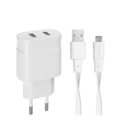 Hálózati töltő, 2xUSB, 3,4A, microUSB kábel, RIVACASE PS4123, fehér (RHTPS4123W)