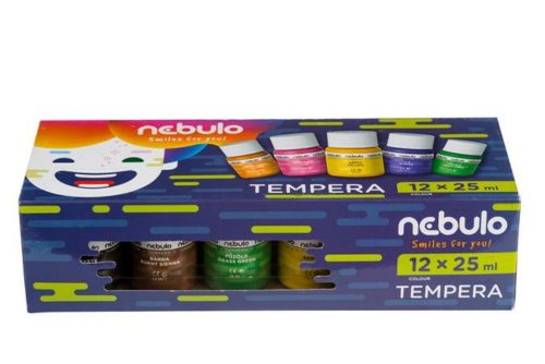 Tempera készlet, tégelyes, 25 ml, NEBULO, 12 különböző szín (RNEBTK12)