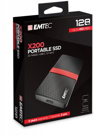 SSD (külső memória), 128GB, USB 3.2, 420/450 MB/s, EMTEC X200 (SE128GX20)