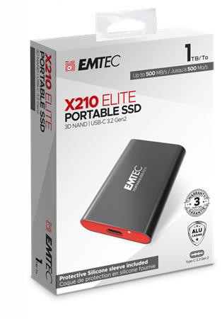 SSD (külső memória), 1TB, USB 3.2, 500/500 MB/s, EMTEC X210 (SE1TBX21)