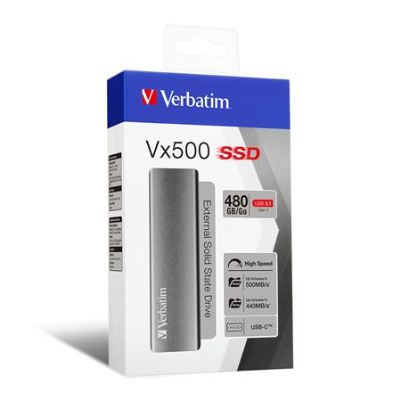 SSD (külső memória), 480 GB, USB 3.2 Gen2, VERBATIM Vx500, szürke (SVM480G)