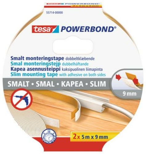 Szerelőszalag, keskeny, 2 x 9 mm x 5 m, TESA, Powerbond (TE55714)