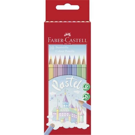 Színes ceruza készlet, hatszögletű, FABER-CASTELL, 10 különböző pasztell szín (TFC111211)