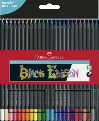 Színes ceruza készlet, háromszögletű, FABER-CASTELL Black Edition, 24 különböző szín (TFC116424)