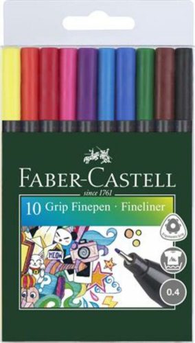 Tűfilc készlet, 0,4 mm, FABER-CASTELL Grip, 10 különböző szín (TFC151610)