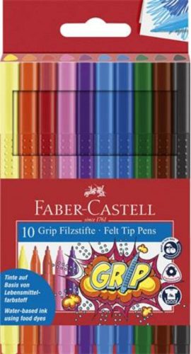 Filctoll készlet, háromszögletű, FABER-CASTELL Grip, 10 különböző szín (TFC155310)