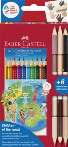 Színes ceruza készlet, háromszögletű, FABER-CASTELL Children of the world, 10 + 6különböző szín (TFC201746)