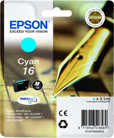 T16224010 Tintapatron Workforce WF2540WF nyomtatóhoz, EPSON, cián, 3,1ml (TJE16224)