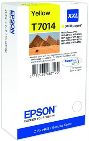 T70144010 Tintapatron Workforce Pro 4000, 4500 sorozat nyomtatókhoz, EPSON, sárga, 34,2 ml (TJE70144)