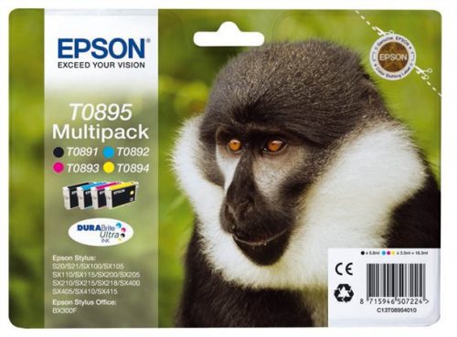 T08954010 Tintapatron multipack Stylus S20 nyomtatóhoz, EPSON, b+c+m+y, 1*5,8ml, 3*3,5ml (TJE89540)