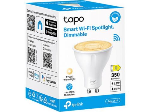 Okos LED izzó, GU10 spot, 2,9W, 350lm, 2700K, Wi-Fi, TP-LINK Tapo L610 (TLTAPOL610U)