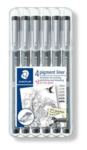 Tusfilc készlet, STAEDTLER Pigment Liner 308, fekete, 4+2 darab (TS308SB6P)