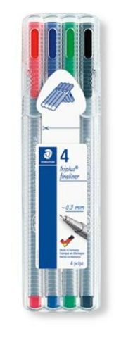 Tűfilc készlet, 0,3 mm, STAEDTLER Triplus 334, 4 különböző szín (TS334SB4)