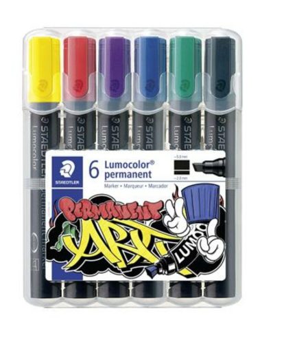 Alkoholos marker készlet, 2-5 mm, vágott, STAEDTLER Lumocolor® 350, 6 különböző szín (TS350WP61)