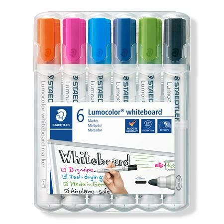 Táblamarker készlet, 2 mm, kúpos, STAEDTLER Lumocolor® 351, 6 különböző szín (TS351WP61)