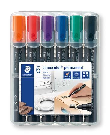 Alkoholos marker készlet, 2 mm, kúpos, STAEDTLER Lumocolor® 352, 6 különböző szín (TS352WP6)