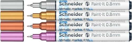 Metálfényű marker készlet, 0,8 mm, SCHNEIDER Paint-It 010, 4 különböző szín (TSC010V41)