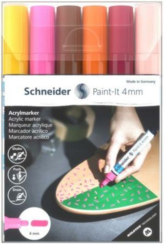 Dekormarker készlet, akril, 4 mm, SCHNEIDER Paint-It 320, 6 különböző szín (TSC320V63)