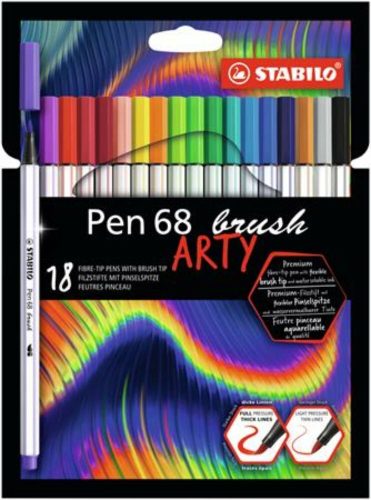 Ecsetirón készlet, STABILO Pen 68 brush ARTY, 18 különböző szín (TST56818)